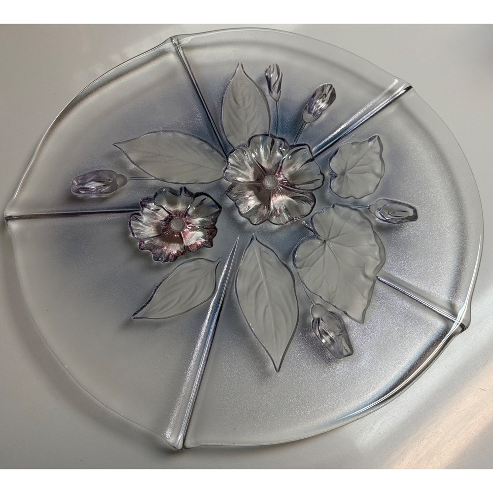 Vintage‎ Mikasa 13.5" Pedestal Cake Plate Etched Pink Flowers Frosted Glass 1985